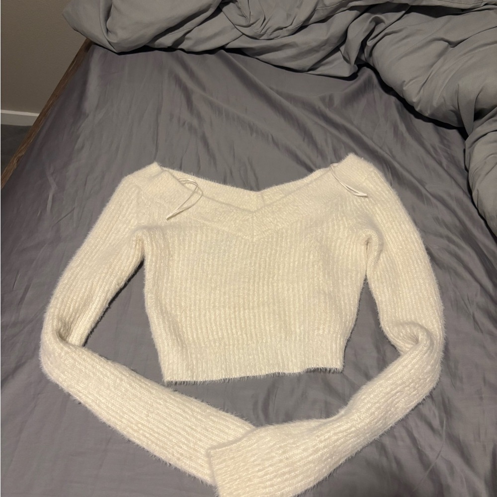 American Eagle Outfitters Off-Shoulder Cream Sweater